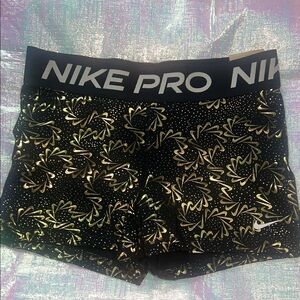 Nike Pro Black Shorts with Gold Leaf Pattern 180.